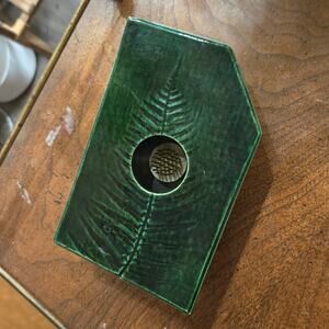 Vintage MCM Donna Gittens Pottery Ikebana Flower Frog Embossed Fern Leaf Design